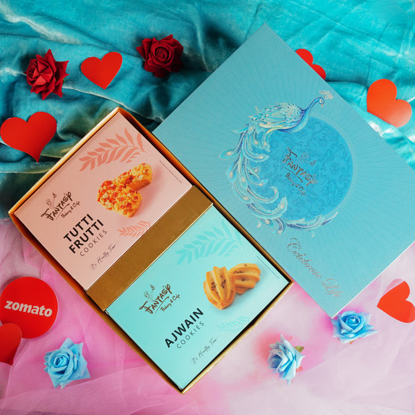 Ajwain & Tutti Frutti Cookies in a Peacock Gift Box