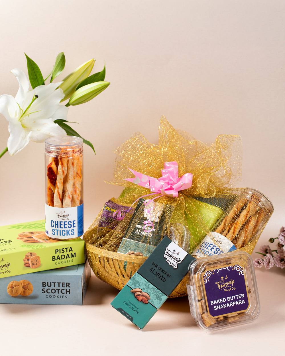 Gift Hamper with Cheese Sticks, Cookies & Baked Shakarpara