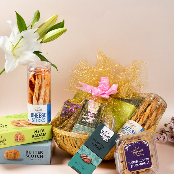 Gift Hamper with Cheese Sticks, Cookies & Baked Shakarpara