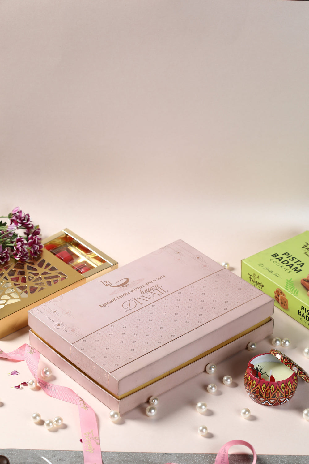 Elegant Pink Gift Hamper Box for Diwali Gifting