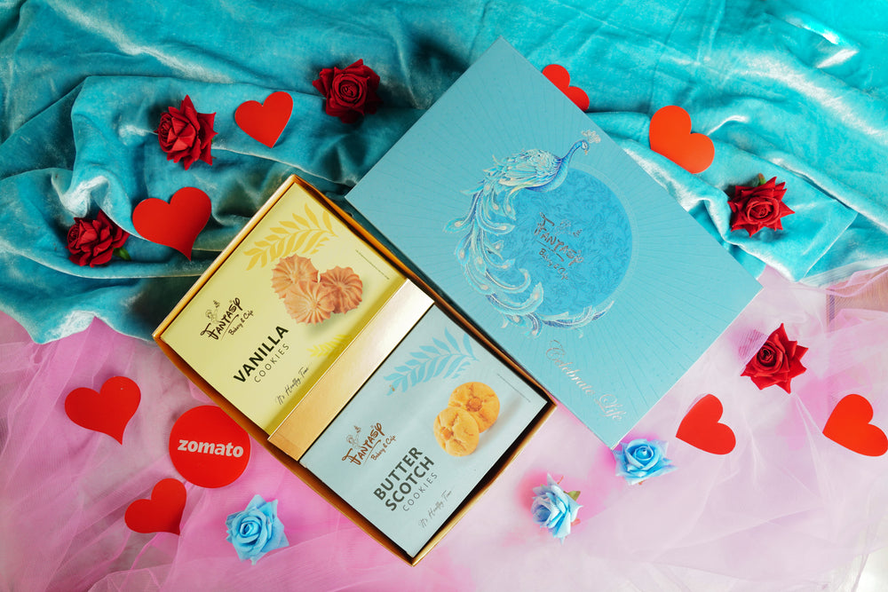 Vanilla & Butterscotch Cookies in a Peacock Gift Box