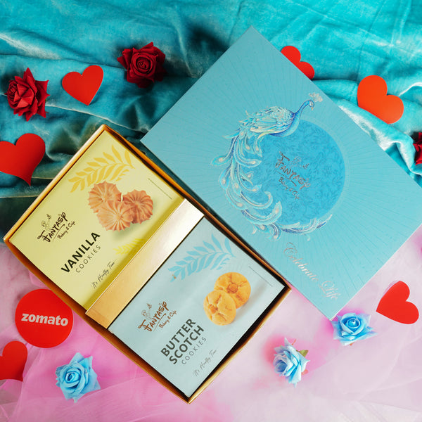 Vanilla & Butterscotch Cookies in a Peacock Gift Box