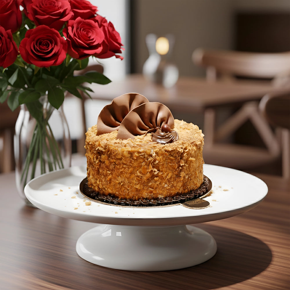 Caramel Silk Chocolate with bunch of Red Roses