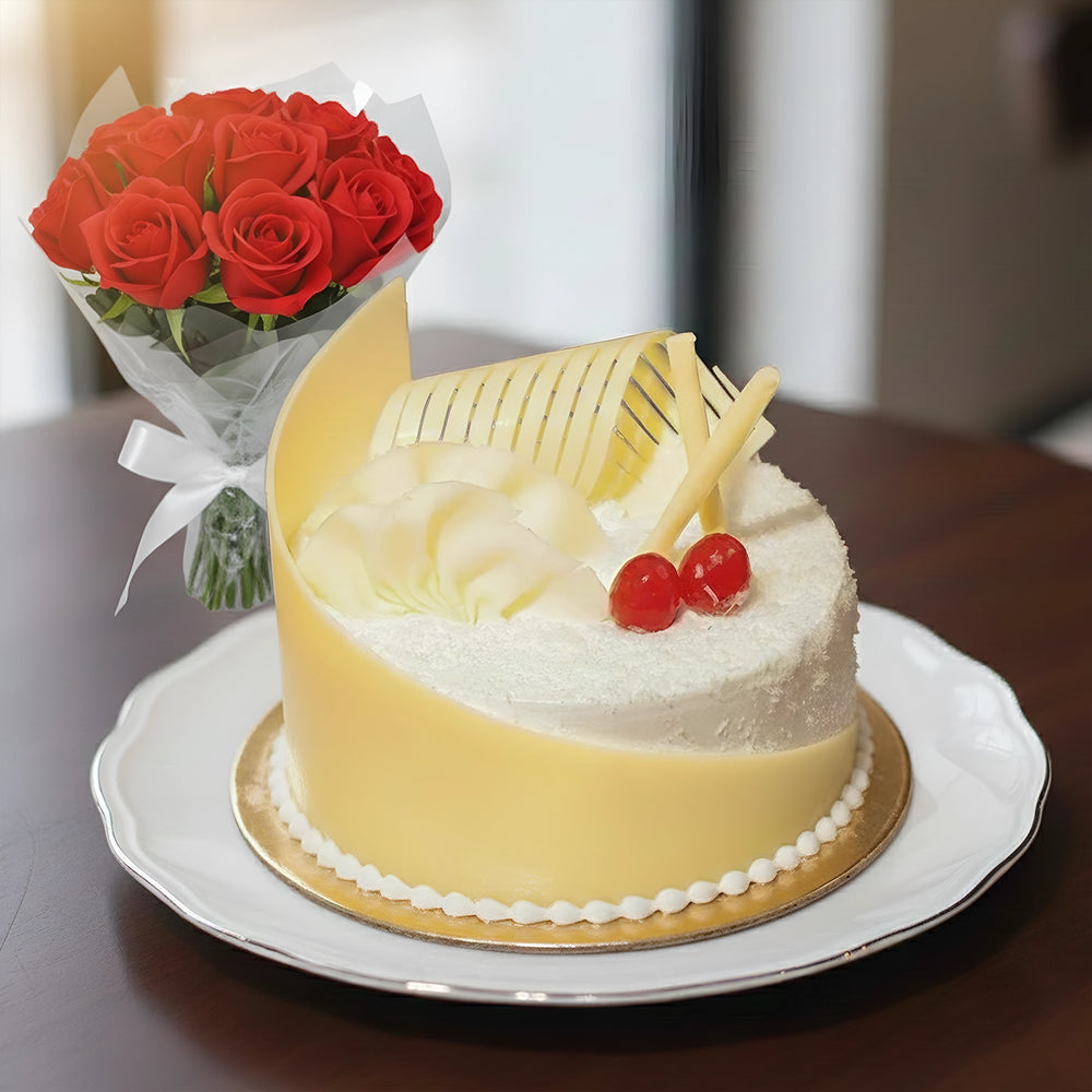 Malai Coconut Truffle with Red Roses Bouquet