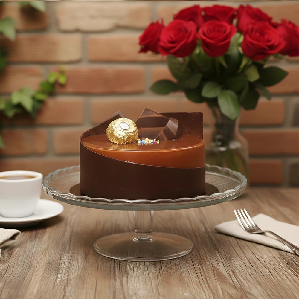 Ferrero Rocher Cake with Red Roses Bunch