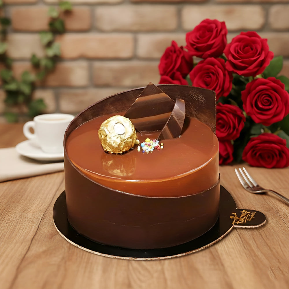 Ferrero Rocher Cake with Red Roses Bunch