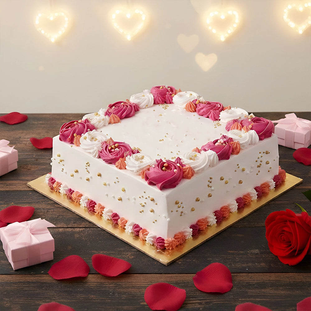 Valentine’s Signature Floral Square Cake