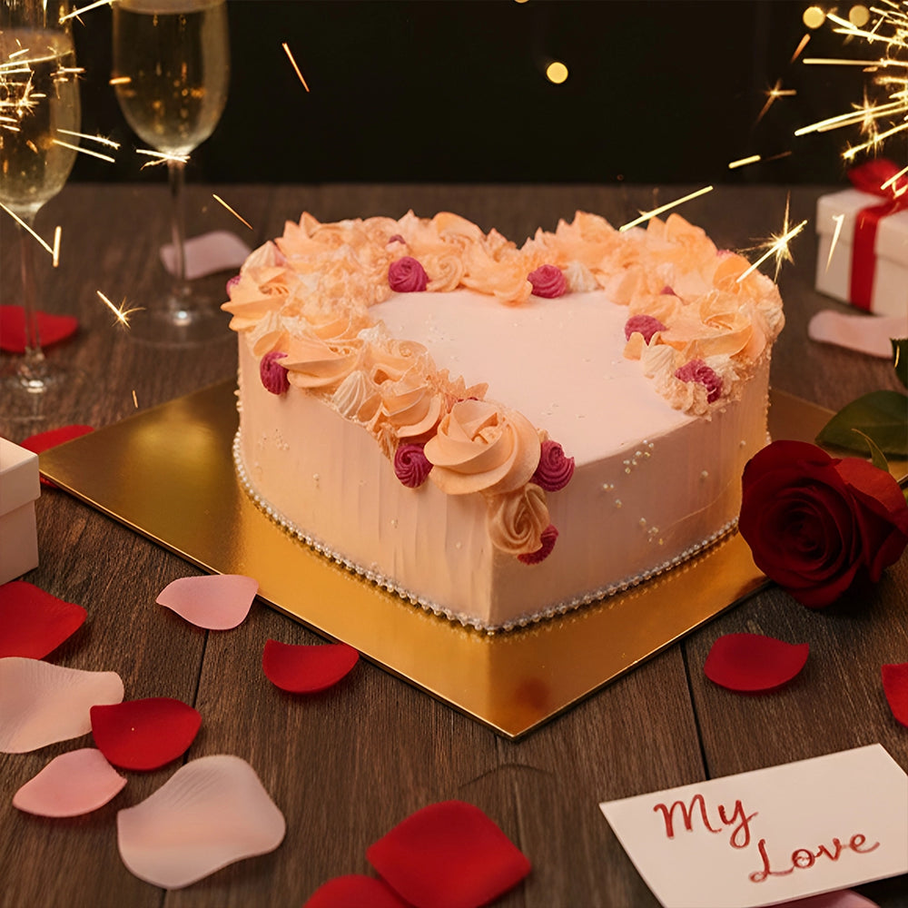 Valentine’s Delicate Heart Bloom Cake
