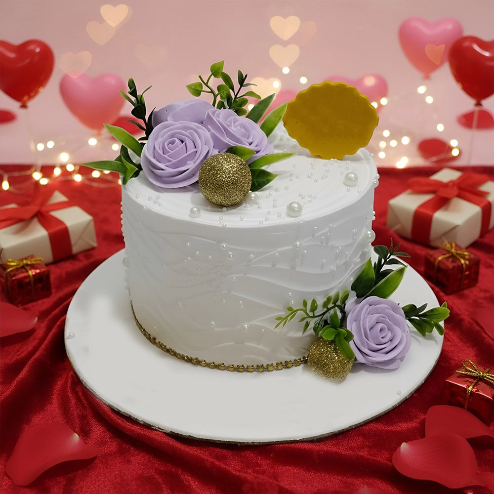 Valentine’s Pearl-Kissed Bloom Cake