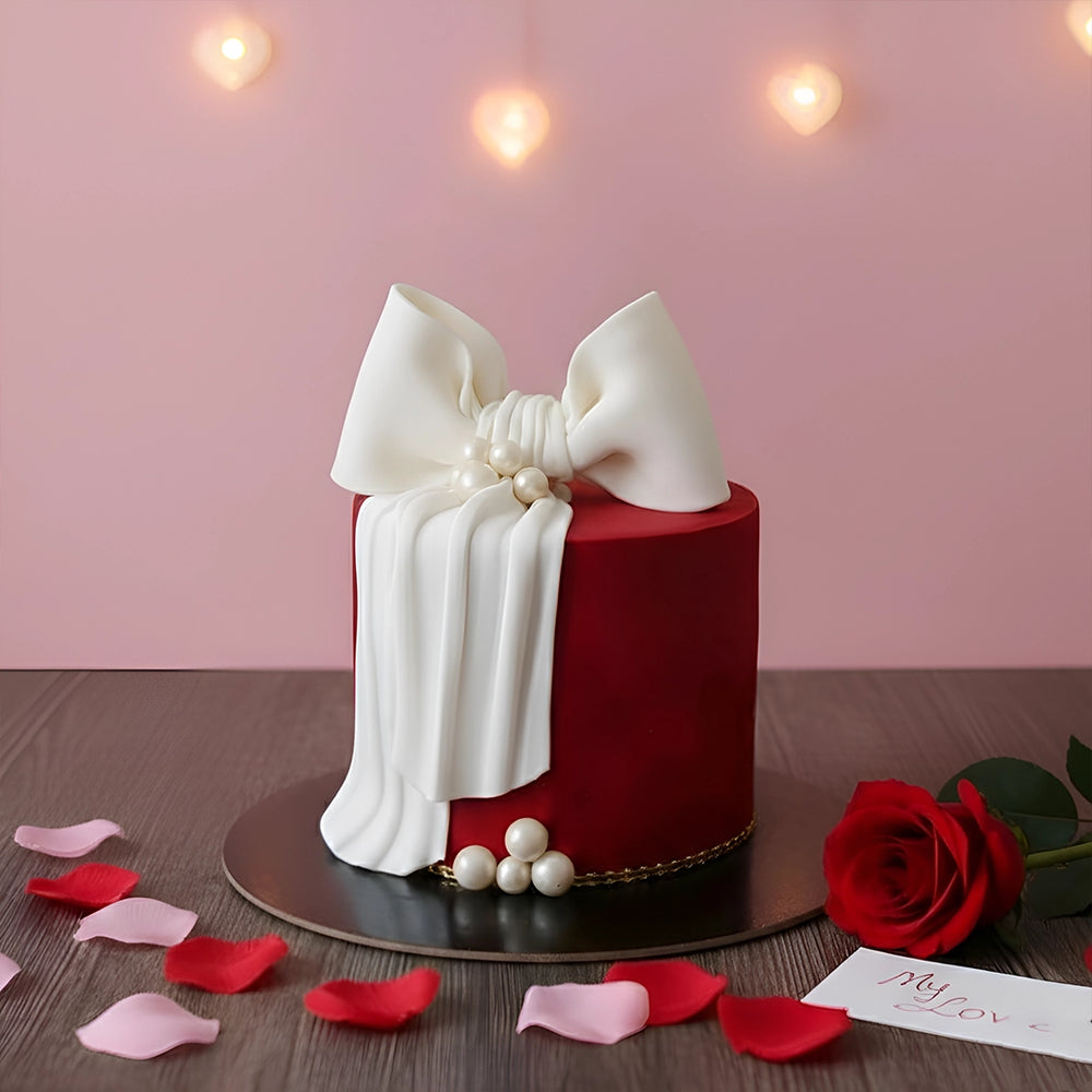Valentine's Belgium Chocolate White Bow Cake