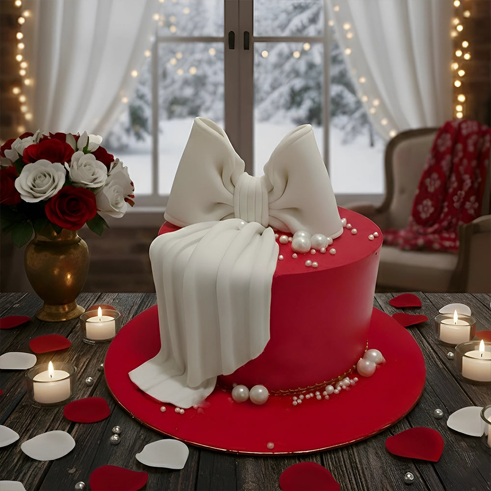 Valentine's Grand White Bow Cake