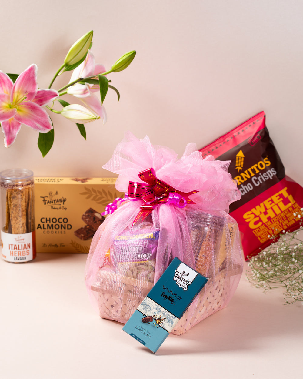 Pink Gourmet Gift Hamper with Nacho Crisps & Chocolate Treats